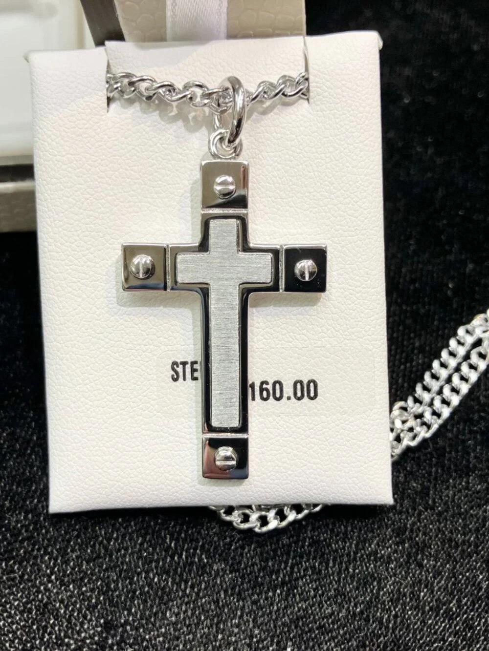 Silver Cross Pendant And Steel Chain